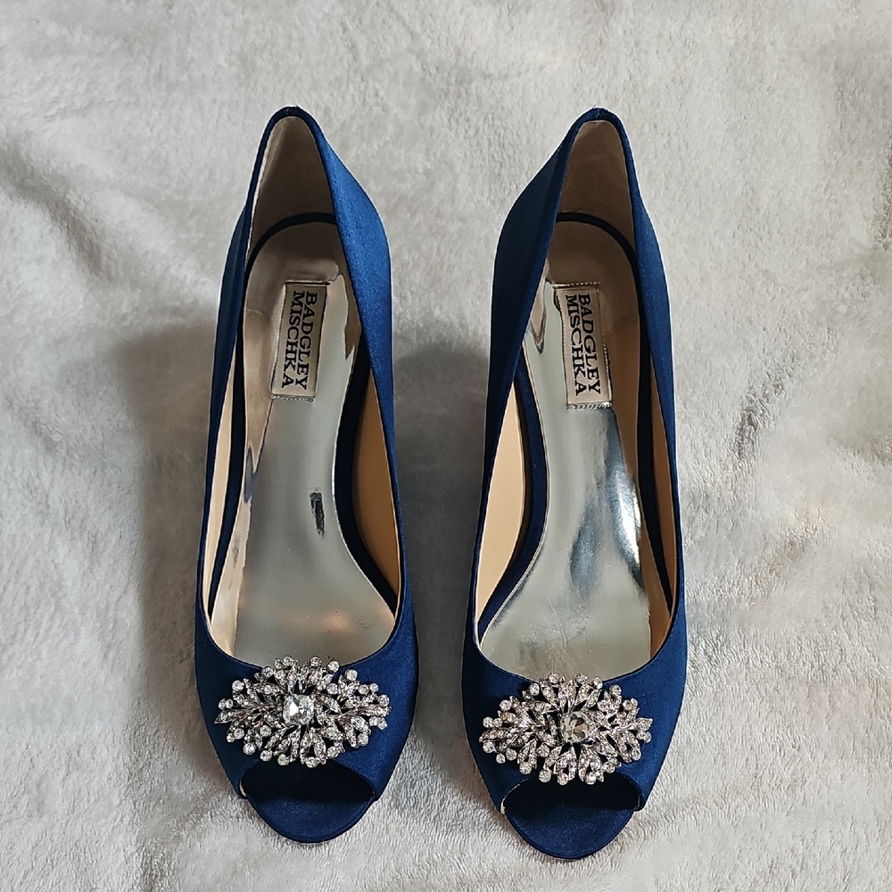 Badgley Mischka Navy Heels with Crystal Detail